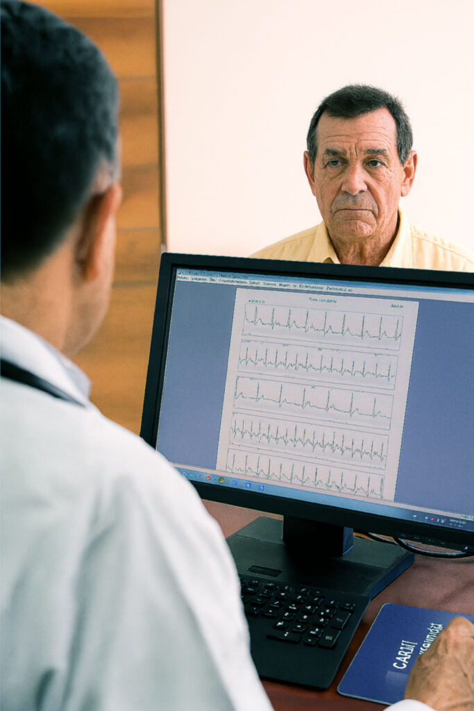 Doctor is checking patient's report