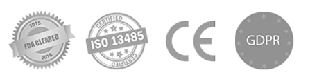 Regulatory and quality certification logos for Cardio-HART, including FDA cleared, ISO 13485, CE marked, and GDPR compliant.