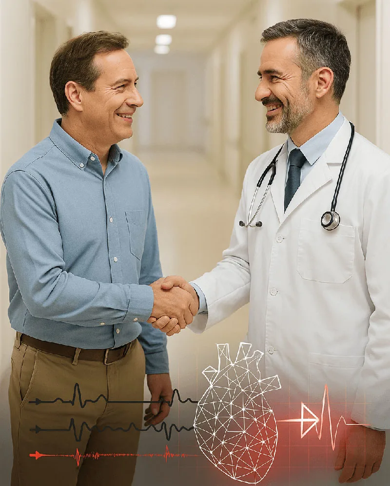 Doctor shaking hands with patient after Cardio-HART heart health test