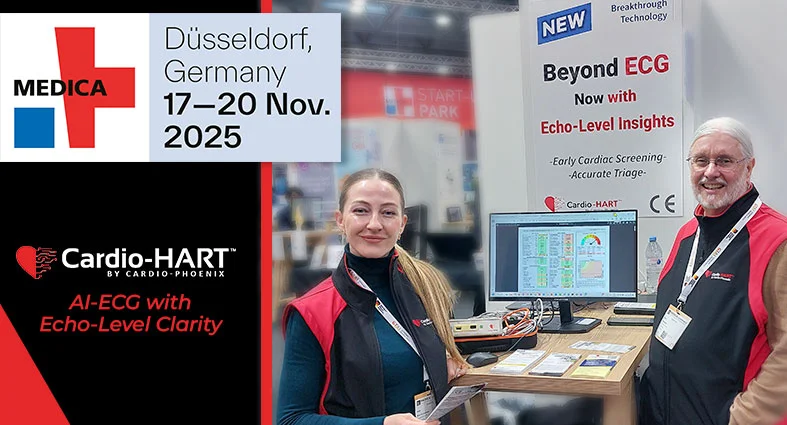 Cardio-HART at MEDICA 2025 showcasing AI-ECG with Echo-level clarity at the Start-up Park in Düsseldorf
